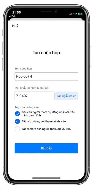Tính năng tạo cuộc họp trực tuyến với giao diện trực quan.