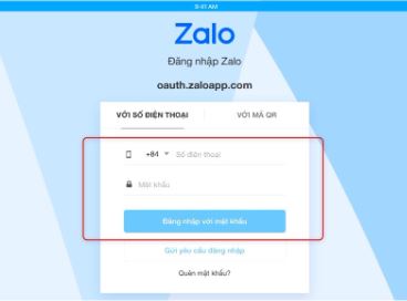 Đăng nhập bằng thông tin tài khoản Za lo của bạn.