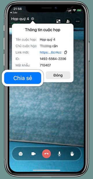 Chia sẻ chi tiết cuộc họp với người tham gia.