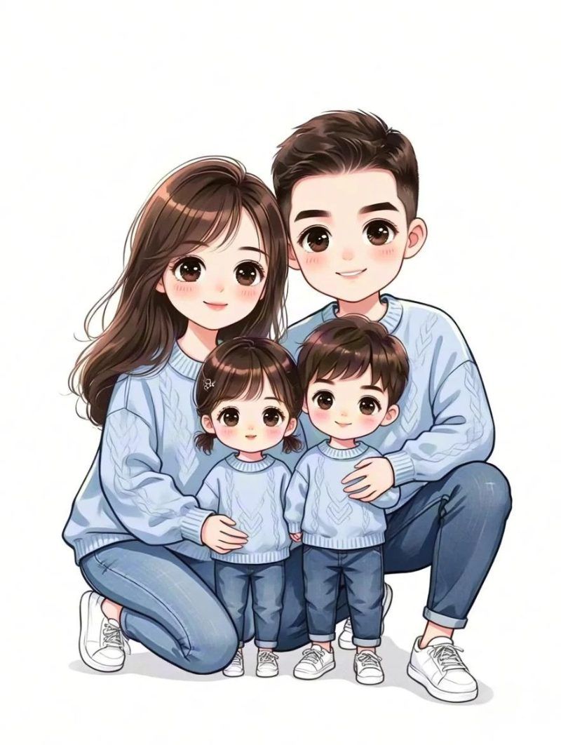 Những ảnh chibi gia đình 4 người 1 trai 1 gái - Hình số 5