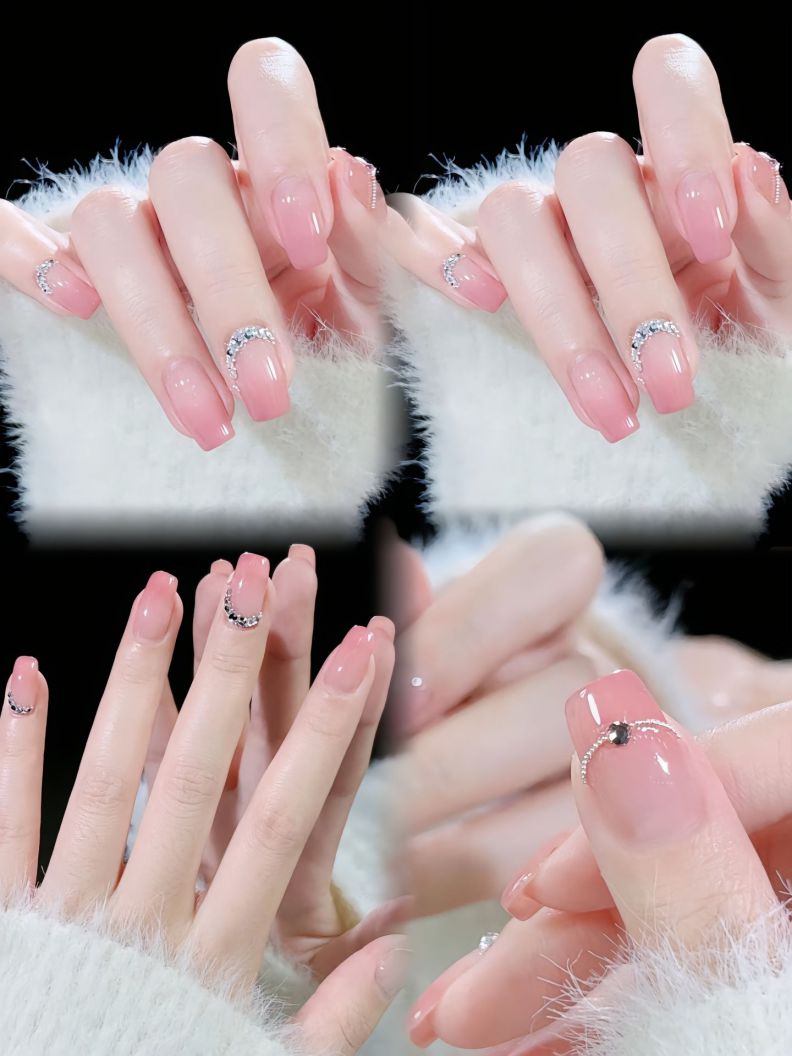 Những nail màu hồng thạch ombre kim tuyến - Hình số 8