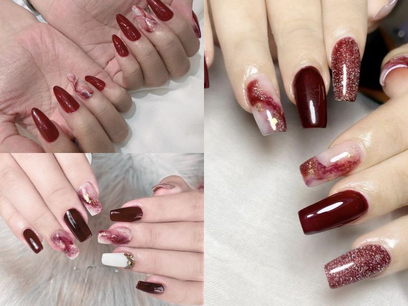 Những mẫu nail màu đỏ rượu cho móng dài - Hình số 3