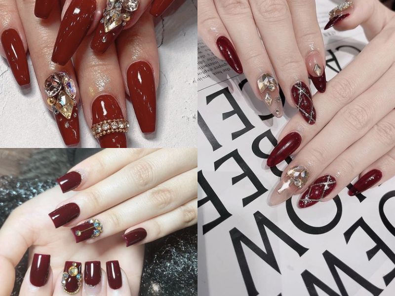 Những mẫu nail màu đỏ rượu cho móng dài - Hình số 4