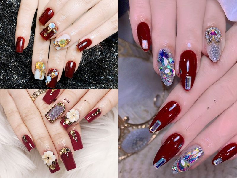 Những mẫu nail màu đỏ rượu cho móng dài - Hình số 7