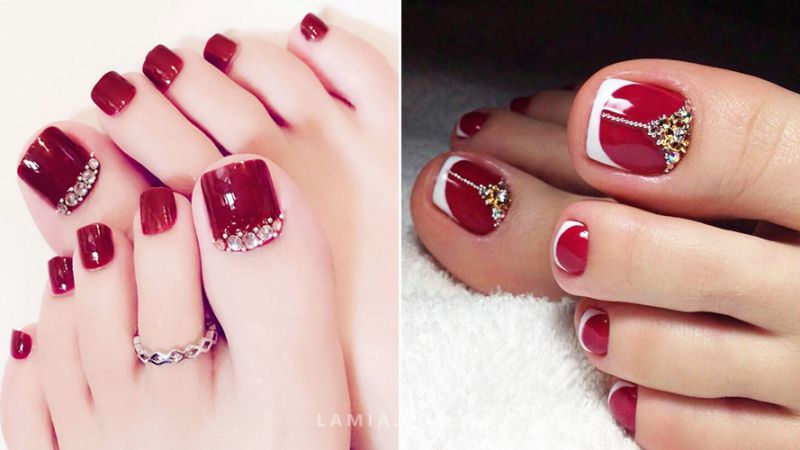 Những mẫu nail sơn móng chân màu đỏ - Hình số 9
