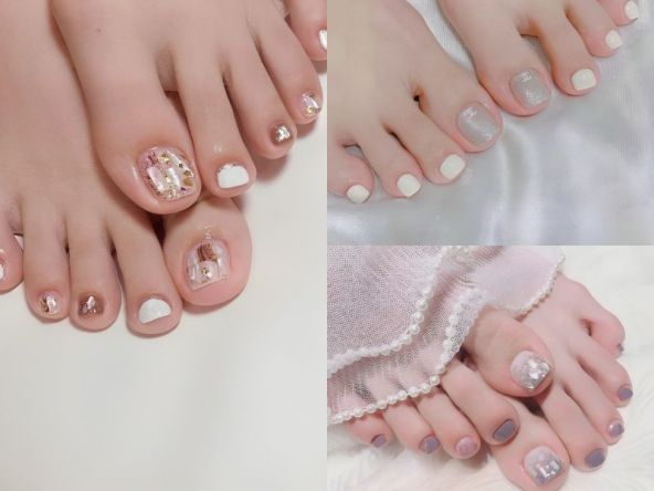 Những nail chân màu trắng sữa cho điện thoại - Hình số 9