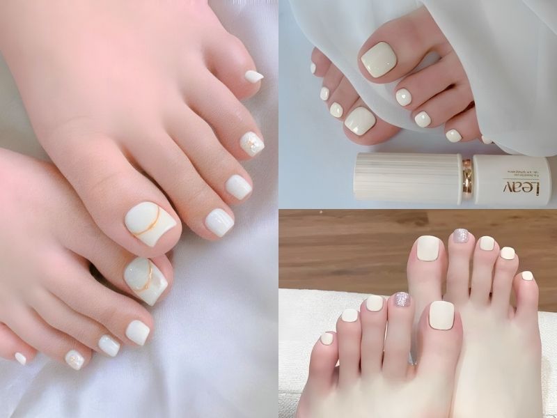 Những nail chân màu trắng sữa đơn giản - Hình số 1