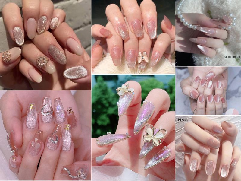 Những mẫu nail mắt mèo hồng đính đá - Hình số 9