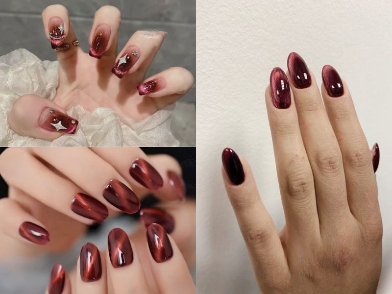 Những mẫu nail màu đỏ rượu cho móng tròn - Hình số 1