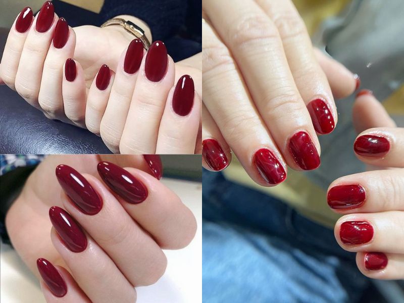 Những mẫu nail màu đỏ rượu cho móng tròn - Hình số 4