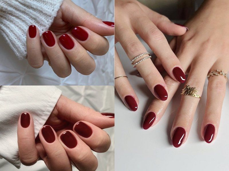 Những mẫu nail màu đỏ rượu cho móng tròn - Hình số 6