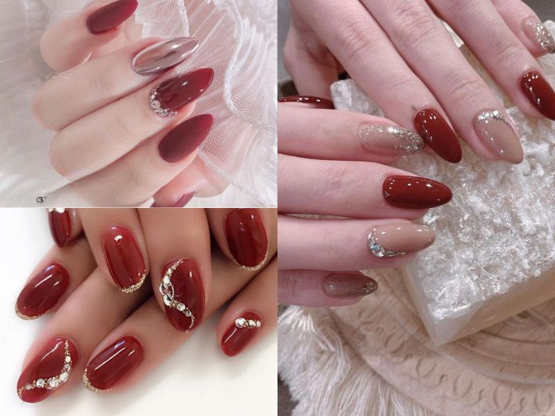 Những mẫu nail màu đỏ rượu cho móng tròn - Hình số 7