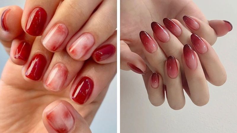 Những mẫu nail màu đỏ rượu cho móng tròn - Hình số 8