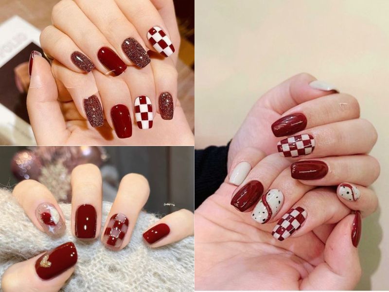 Những mẫu nail màu đỏ rượu cho móng vuông - Hình số 5