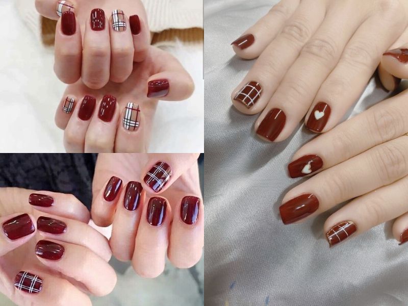 Những mẫu nail màu đỏ rượu cho móng vuông - Hình số 8