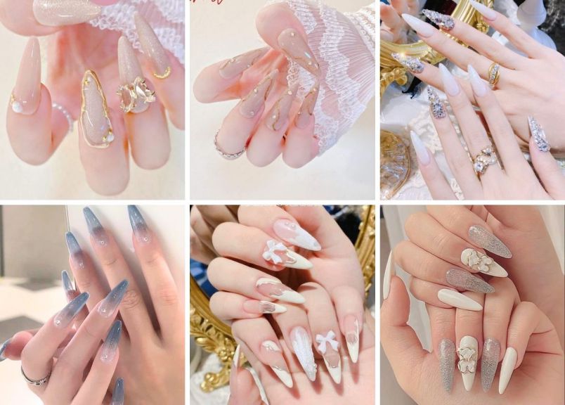 Những mẫu nail móng nhọn tròn đính đá - Hình số 2