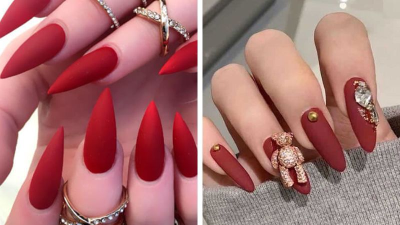 Những mẫu nail móng nhọn tròn màu đỏ - Hình số 2