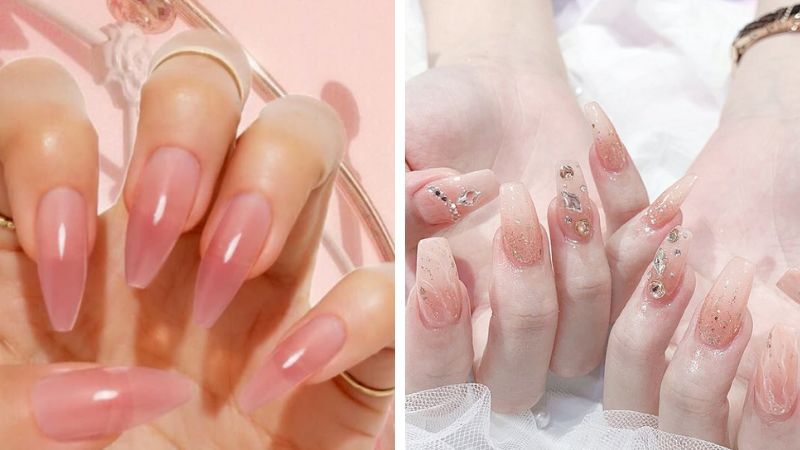 Những mẫu nail móng nhọn tròn màu thạch - Hình số 6