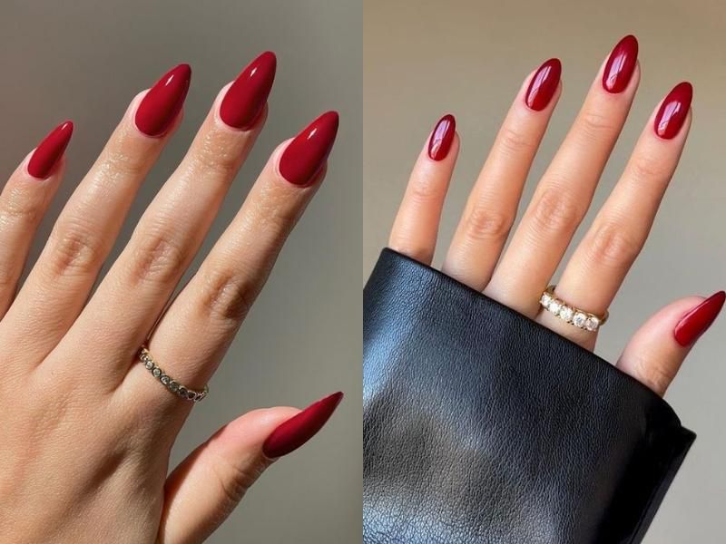 Những mẫu nail móng nhọn tròn màu đỏ - Hình số 8