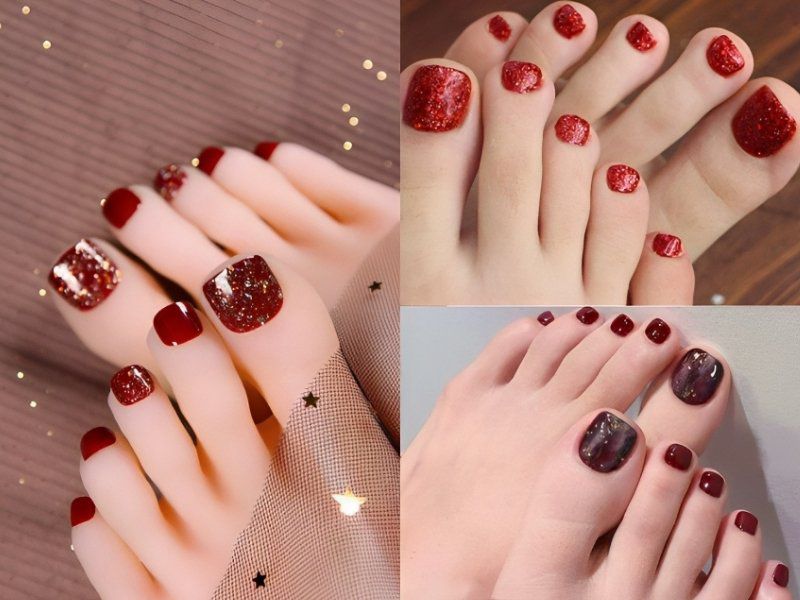 Những mẫu nail sơn móng chân màu đỏ rượu sáng da - Hình số 6