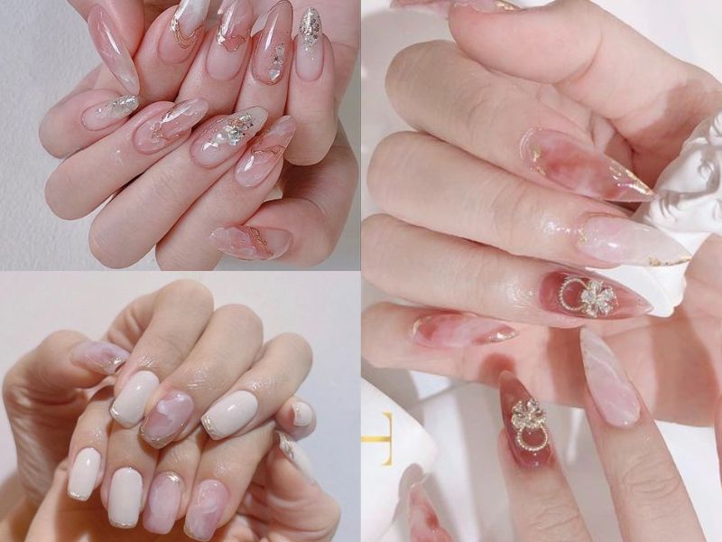 Những nail màu hồng thạch ombre đính đá - Hình số 8