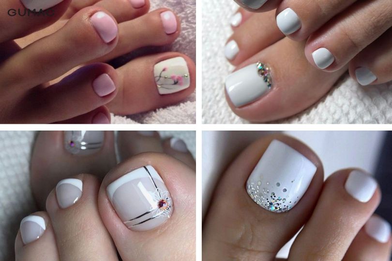 Những nail chân màu trắng sữa kim tuyến - Hình số 3