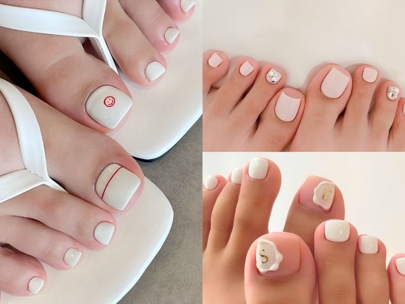 Những nail chân màu trắng sữa kim tuyến - Hình số 4