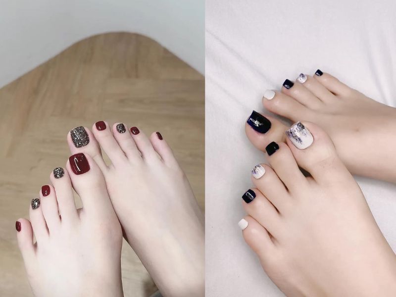Những nail chân màu trắng sữa kim tuyến - Hình số 5