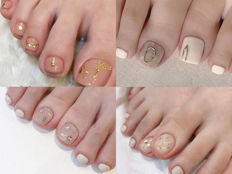 Những nail chân màu trắng sữa kim tuyến - Hình số 9