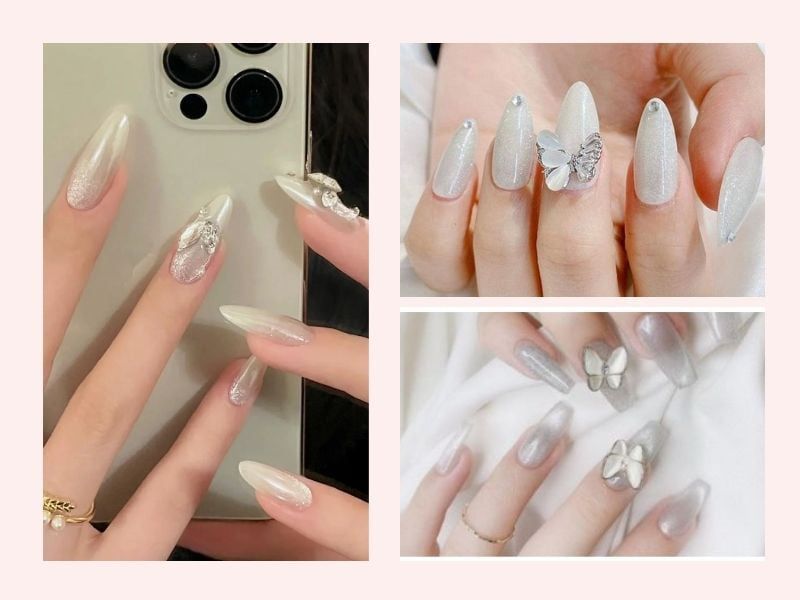 Những mẫu nail trắng mắt mèo - Hình số 9
