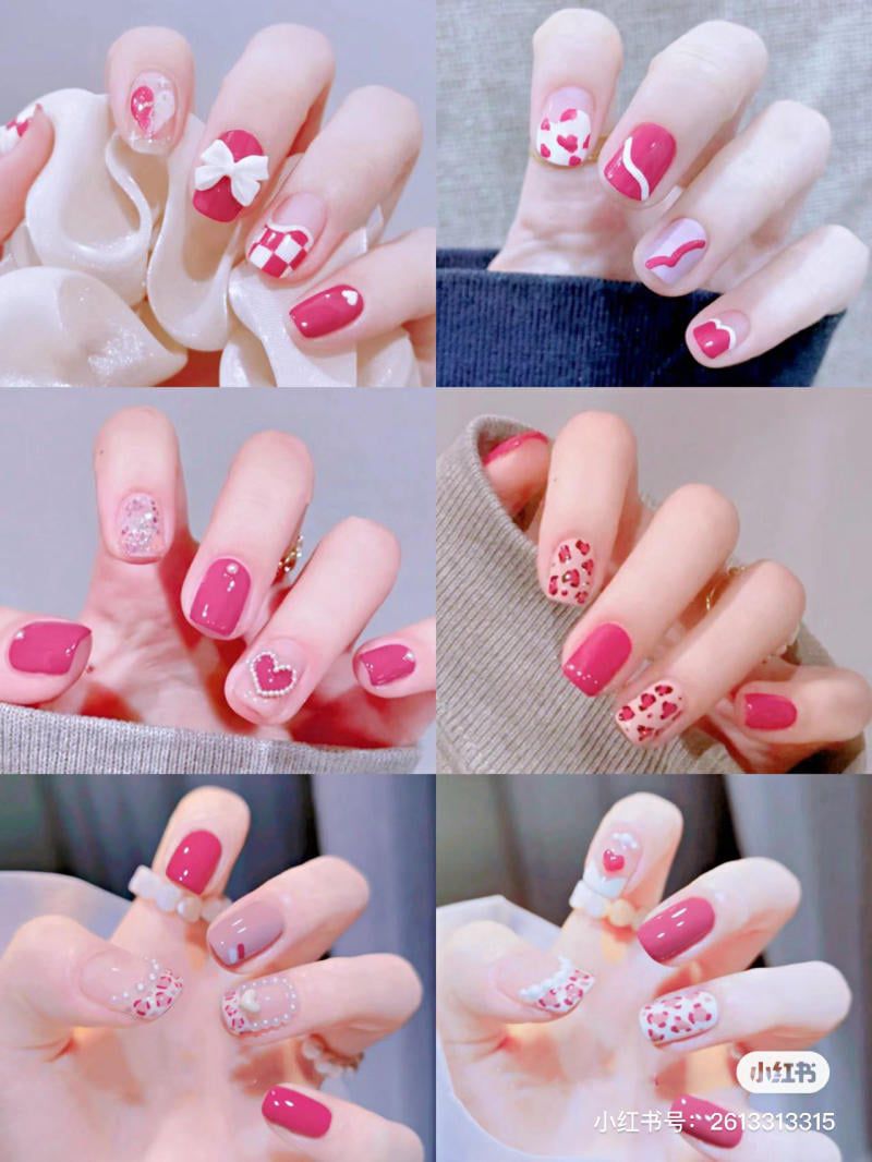 Những mẫu nail tết đơn giản màu hồng - Hình số 5