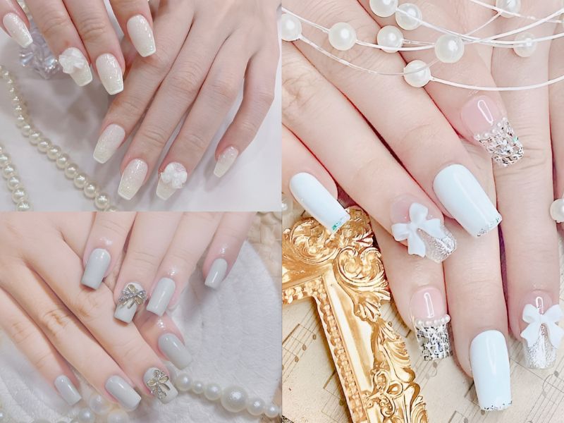 Những mẫu nail trắng đính đá - Hình số 4