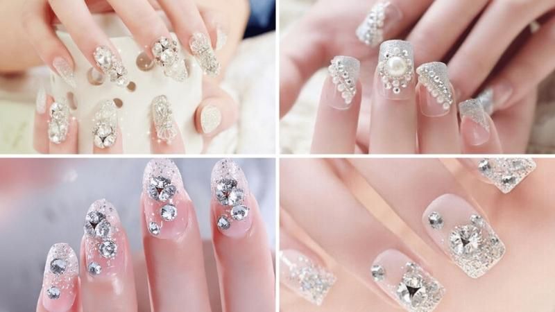 Những mẫu nail trắng đính đá - Hình số 8