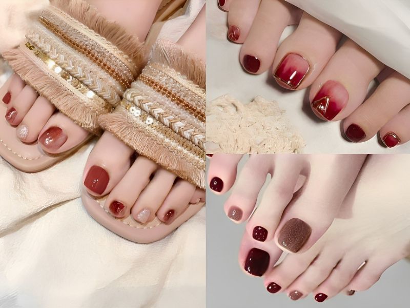 Những mẫu nail sơn móng chân màu đỏ rượu đẹp - Hình số 8