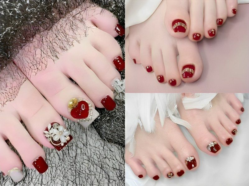 Những mẫu nail sơn móng chân màu đỏ rượu đẹp - Hình số 9