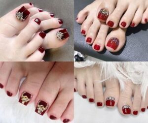 Những mẫu nail sơn móng chân màu đỏ rượu cá tính - Hình số 3