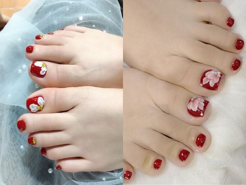 Những mẫu nail sơn móng chân màu đỏ rượu cá tính - Hình số 5