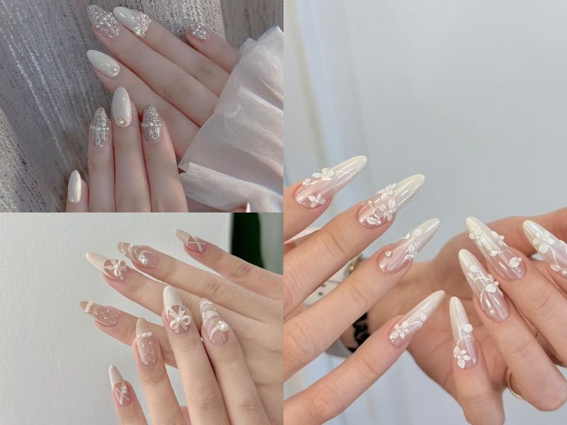 Những mẫu nail cô dâu màu trắng - Hình số 6