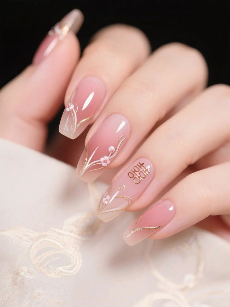 Những mẫu nail cô dâu màu hồng - Hình số 4