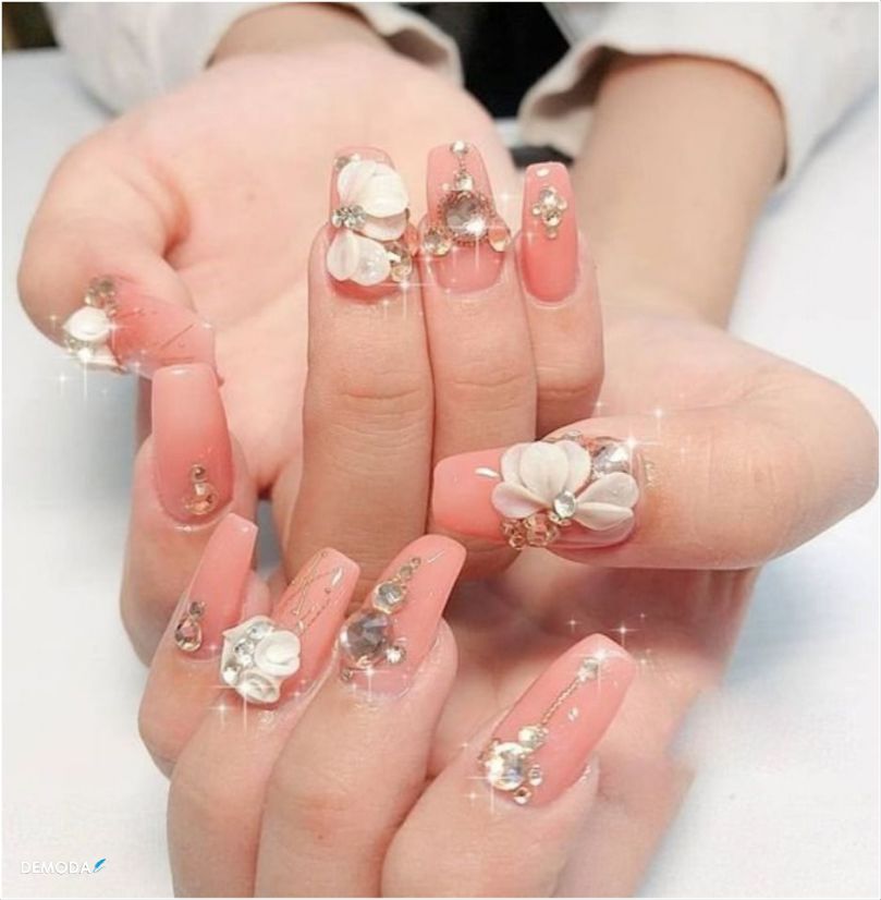 Những mẫu nail cô dâu màu hồng - Hình số 8