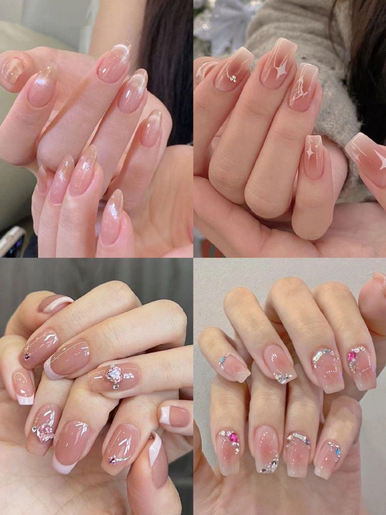 Những mẫu nail móng vuông ngắn đính đá - Hình số 2
