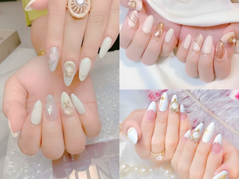 Những nail màu trắng gạo kim tuyến - Hình số 10