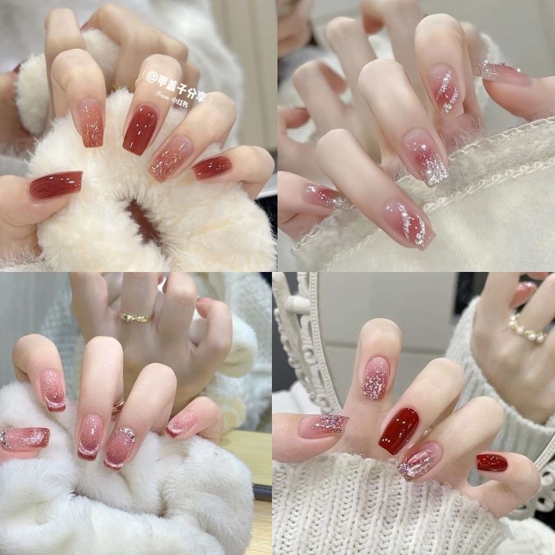 Những mẫu nail móng vuông ngắn kim tuyến - Hình số 3