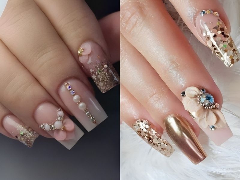 Những nail màu trắng gạo kim tuyến - Hình số 8
