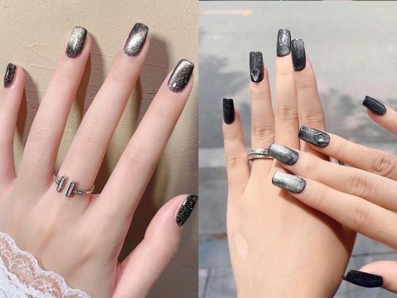 Những nail màu đen sang chảnh mắt mèo - Hình số 9