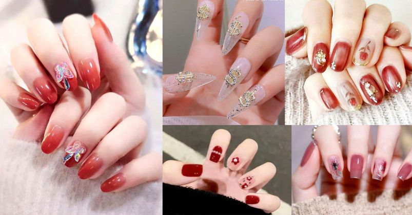 Những mẫu nail tết màu đỏ mắt mèo - Hình số 3