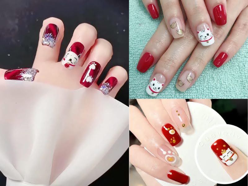 Những mẫu nail tết màu đỏ mắt mèo - Hình số 5