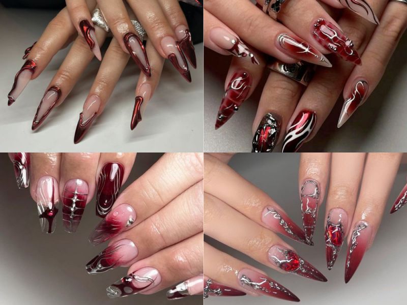 Những mẫu nail tết màu đỏ mắt mèo - Hình số 7
