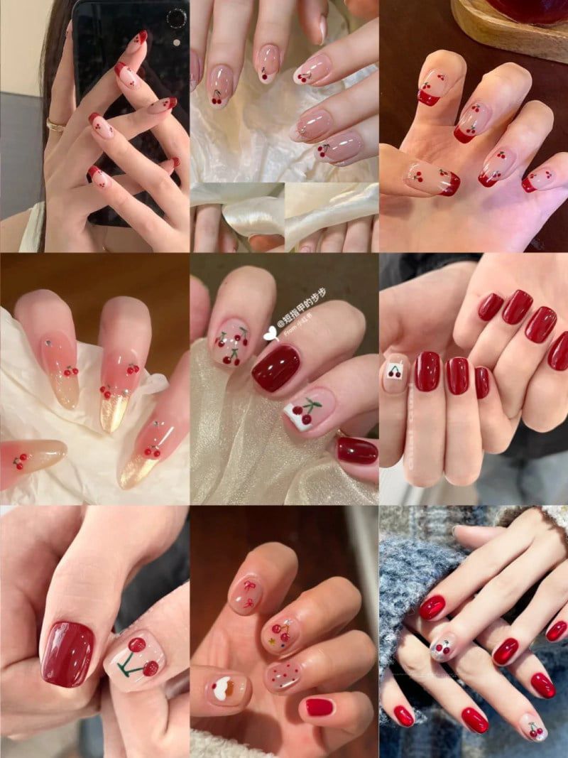 Những mẫu nail màu đỏ cherry đẹp - Hình số 3