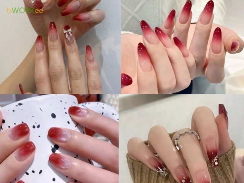 Những mẫu nail màu đỏ cherry ombre - Hình số 2